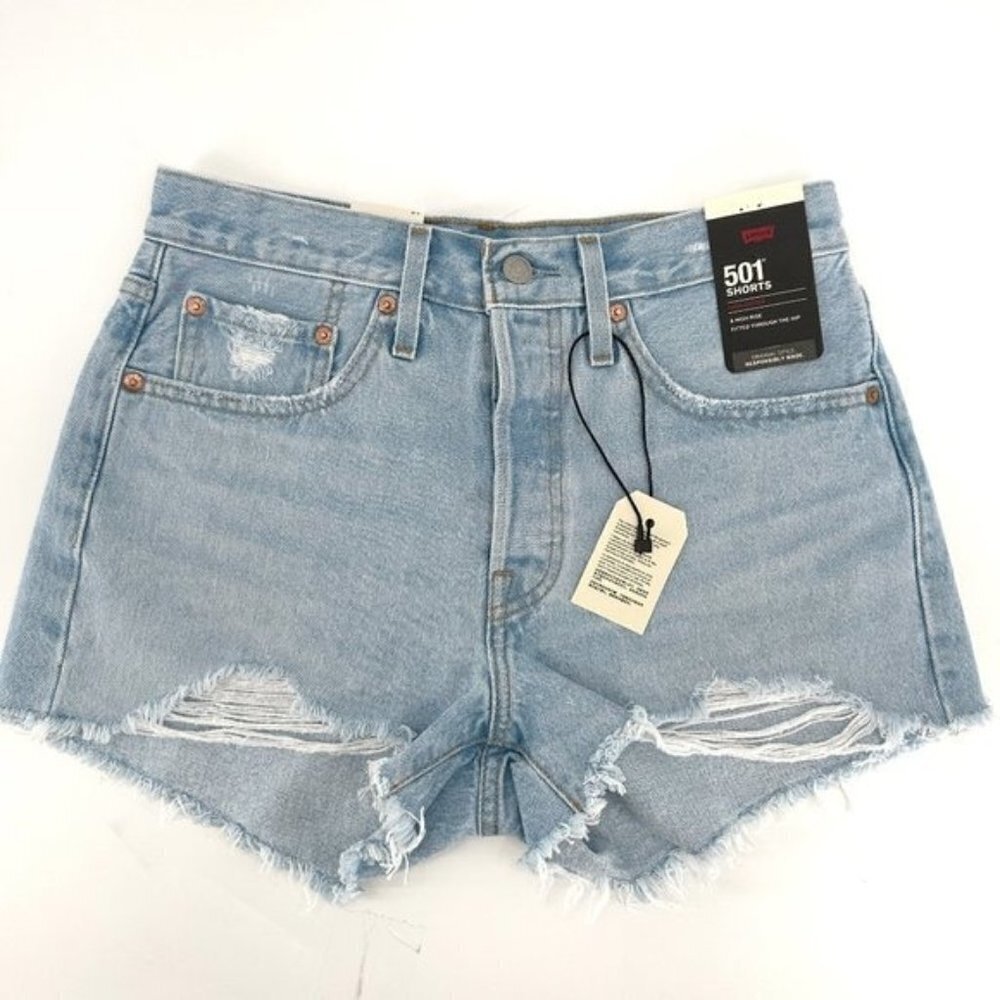 Levi's Premium 501 Distressed High Rise Cut Off Button Fly Denim 27 Jean Shorts